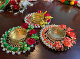 Floral Tealight Candle Holders Set, Indian Home Decoration Items, Tea Light Candle Holders, Pooja Accessories